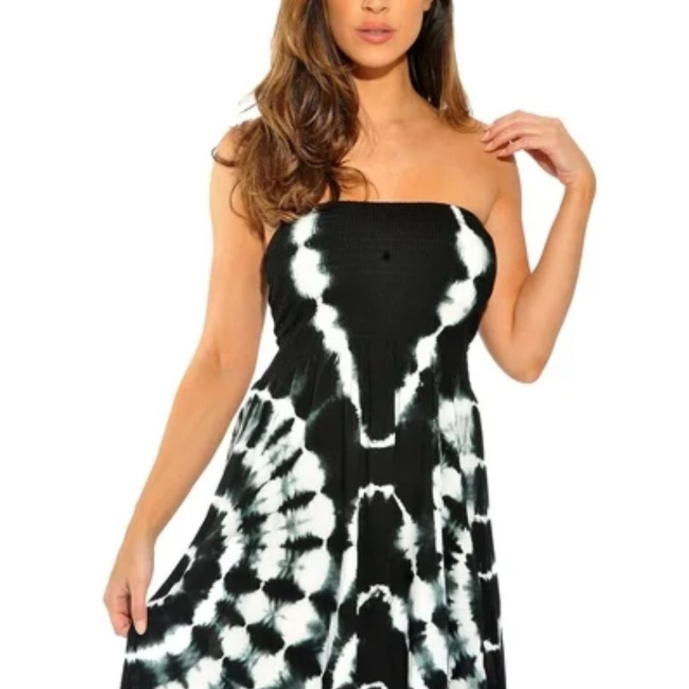 Riviera Black and White Strapless Dress tube top style